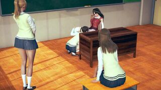 Classroom lez lust: Teacher's pussy licked by students