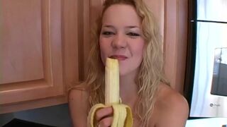 Naughty solo teen slut chewing on a banana